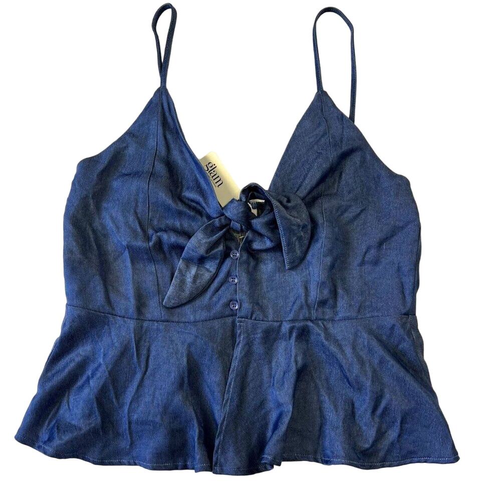 NWT Chambray Button Tie Front Top Size L